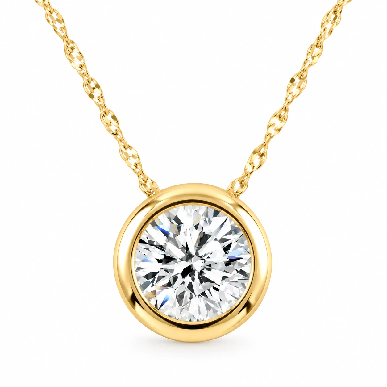 1/2Ct Diamond Bezel Pendant Solitaire Necklace 14k Yellow Gold Lab Grown (F-G, VS)