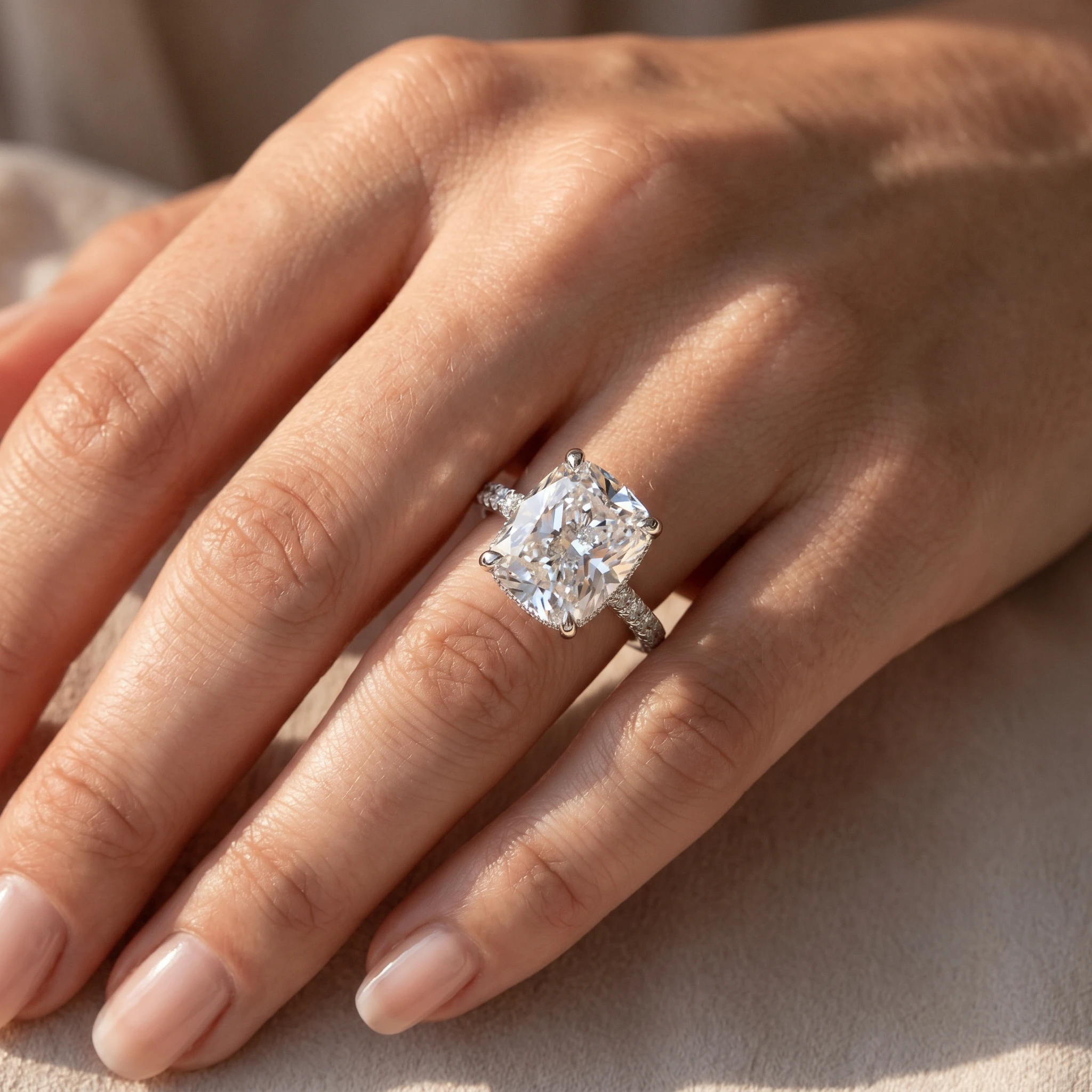 Certified 5.86Ct Elongated Cushion Diamond Hidden Halo Engagement Ring Gold (F-G, VS2-SI1)