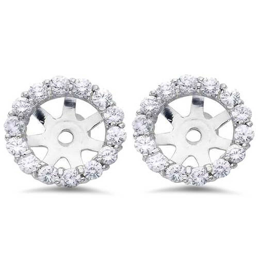 7/8ct Diamond Halo Stud Earring Jackets Solid 14K White Gold (6