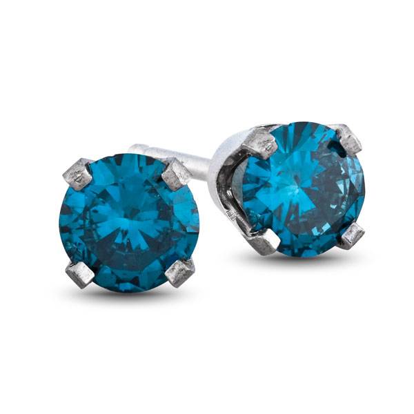 1/3ct Blue Diamond Studs 14 Karat White Gold (Blue, I1)