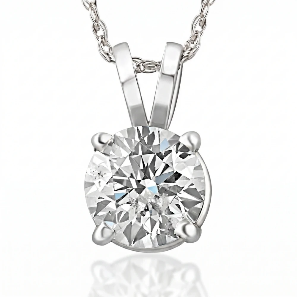 .90 Carat Solitaire Pendant Natural Diamond 14K White Gold Womens Necklace (H-I, I2-I3)
