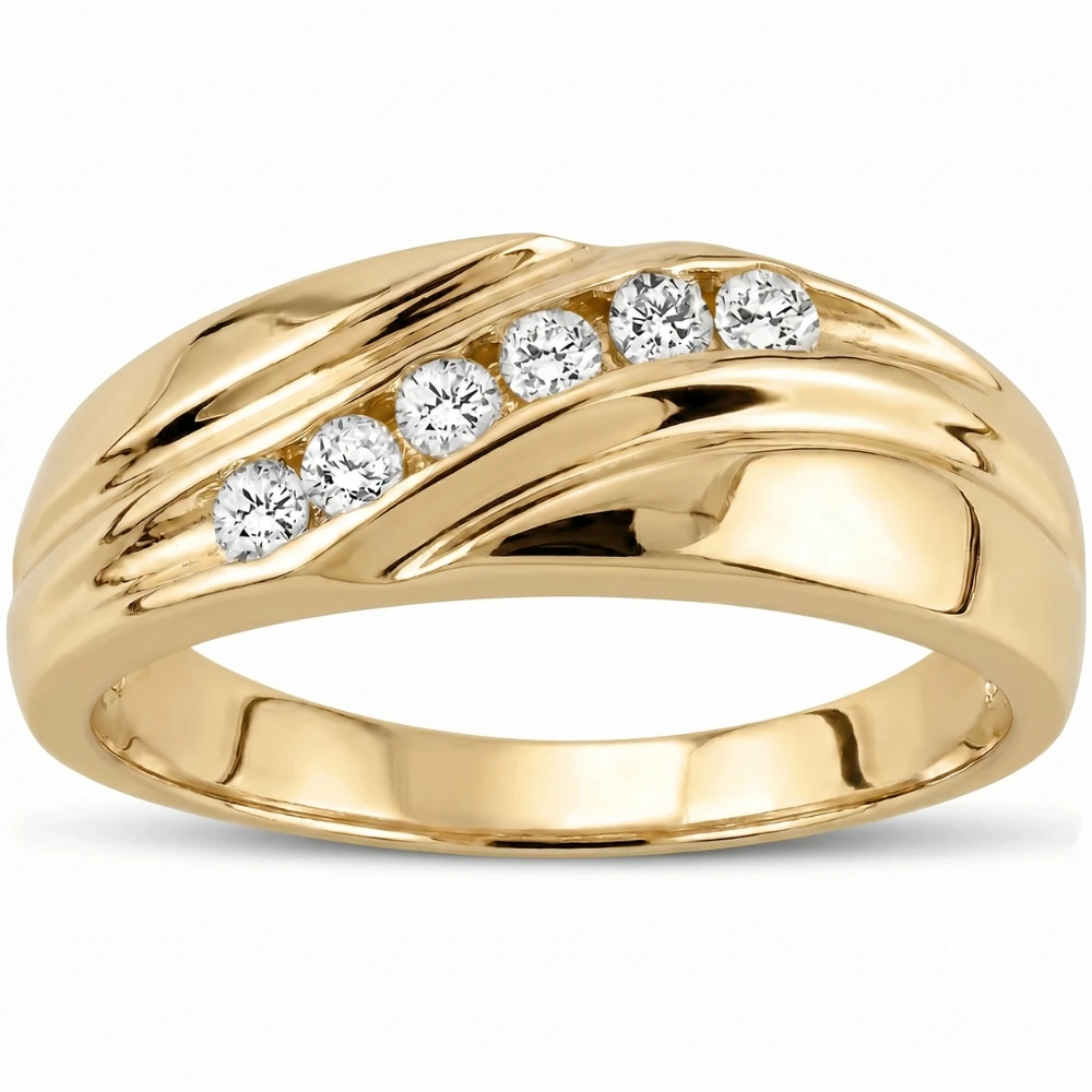 Mens 14K Yellow Gold 1/4ct Diamond Wedding Ring Band (G-H, I1)