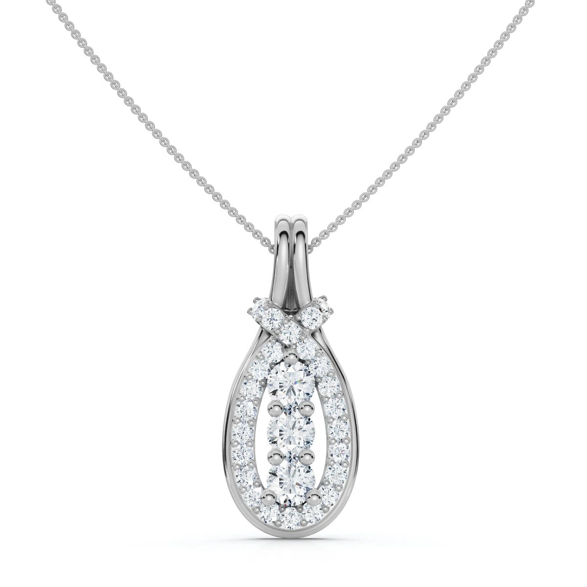 1/2ct Love Knot Diamond Three Stone White Gold Pendant (G-H, VS)