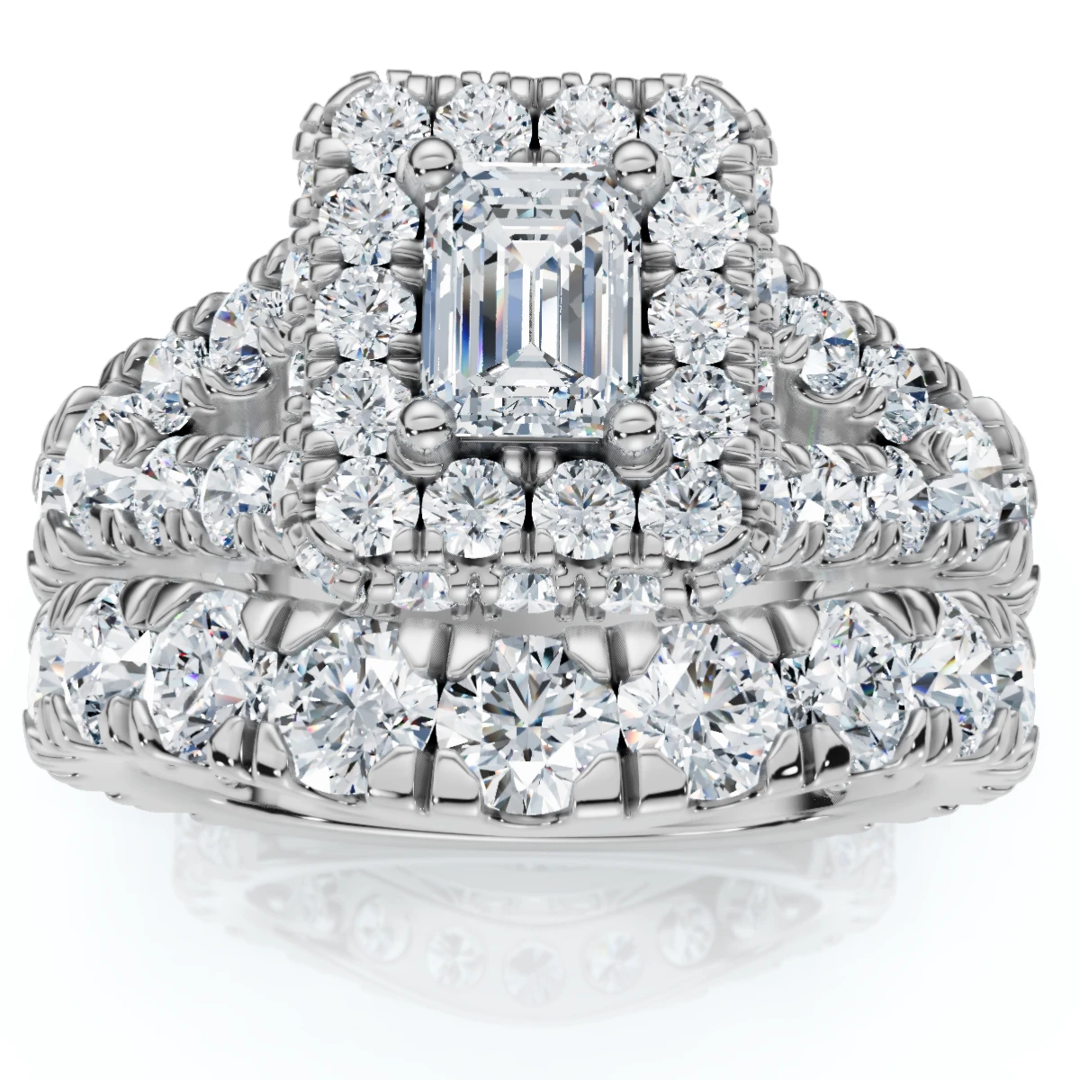 4Ct TW Emerald Cut Halo Diamond Engagement Wedding Ring Set Lab Grown Gold (G-H, VS2-SI1)