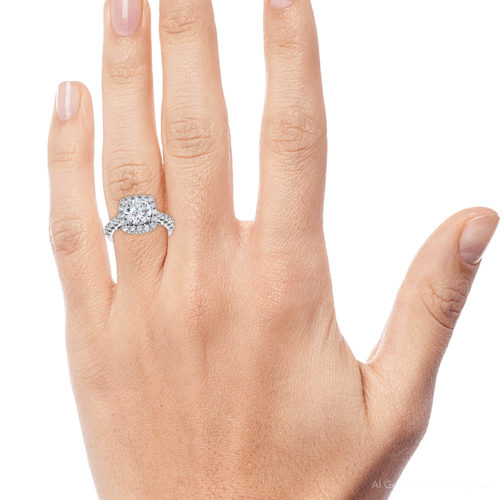3Ct (2Ct center) Cushion Halo Lab Grown Diamond Engagement Ring 14K White Gold (G-H, VS)