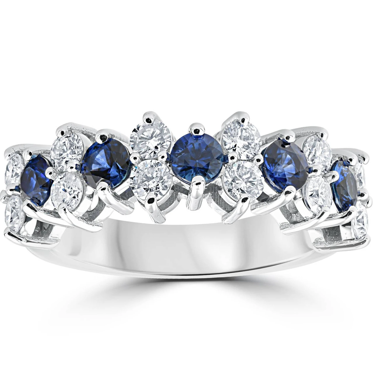 2 1/2Ct Blue Sapphire & Diamond Wedding Ring 14k White Gold Lab Grown (F-G, VS)