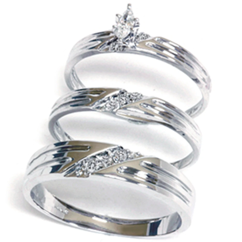 Diamond Matching Mens Womens Engagement Wedding Ring Bridal Set Trio 14K Gold (G-H, I2-I3)