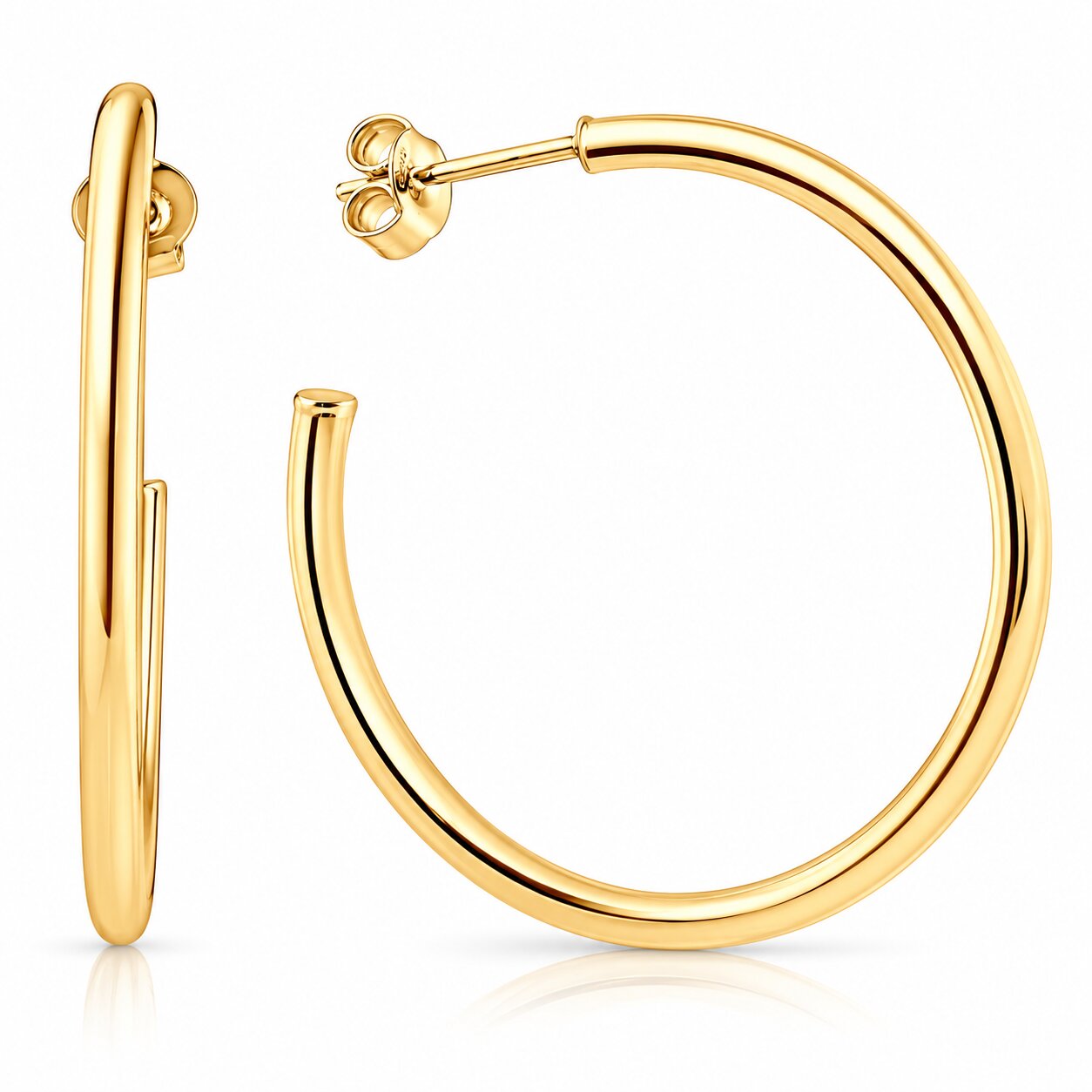 14k Yellow Gold 2mm Designer Hoops Women's Earrings 1 3/4" Tall 1.60grams