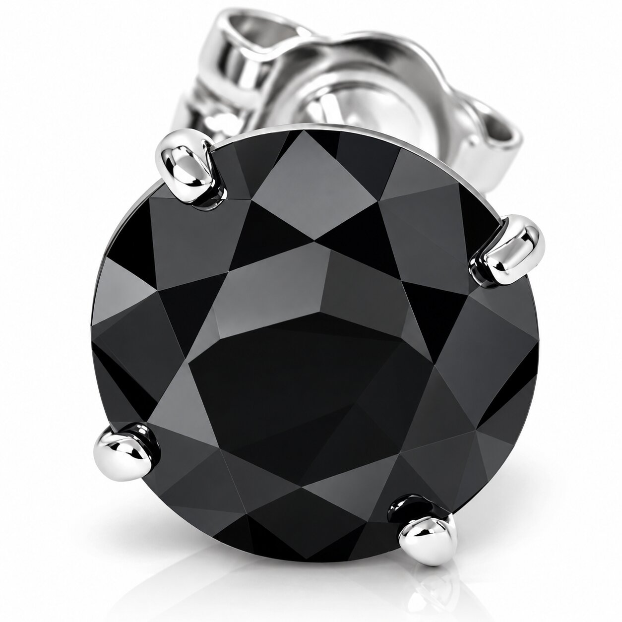 1/2 - 3 Ct Single Black Diamond Stud in 14k Gold Earring (Black, I2-I3)