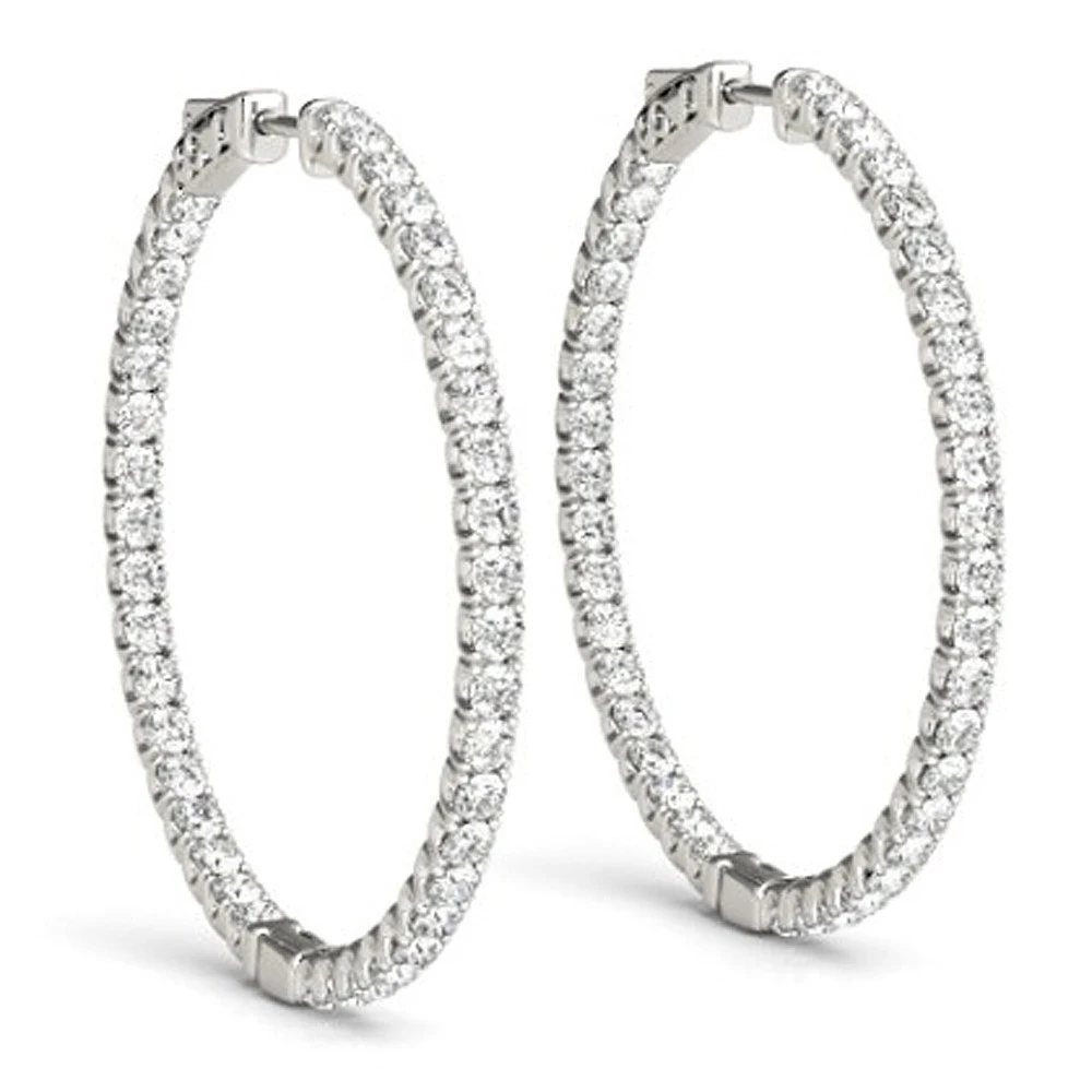 1.80 Ct ct Diamond Inside Outside Hoops Vault Lock 14K White Gold 30mm Tall (G-H, VS)
