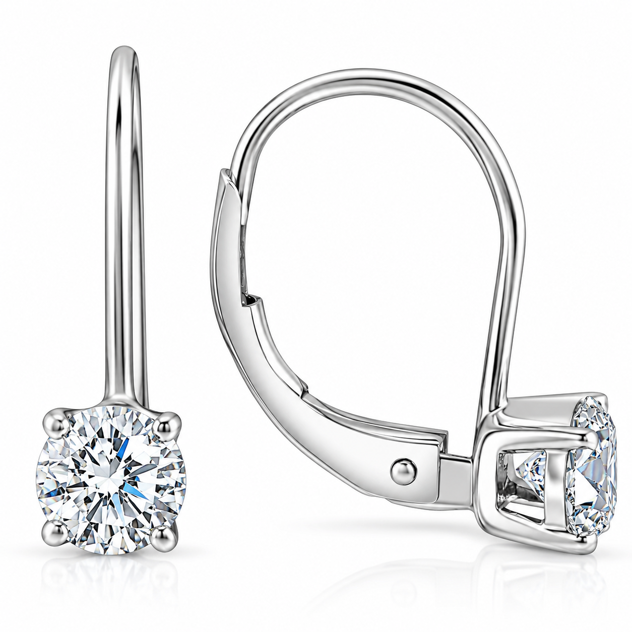 1 - 4 Ct Hoop Lever Back Diamond Studs Women's 14k Gold Earrings Lab Grown (G-H, VS2-SI1)