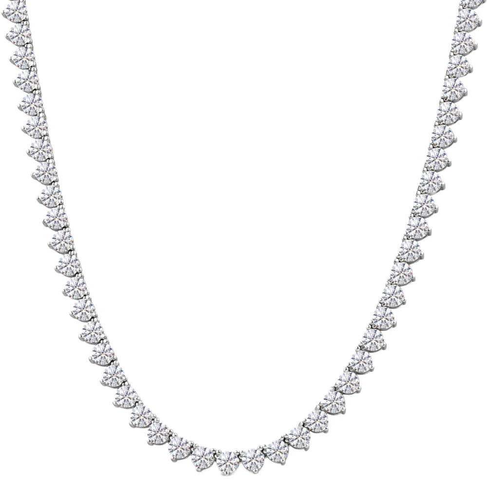 26Ct Diamond Tennis Necklace 3-Prong 14k White Gold 18" Lab Grown (G-H, VS)