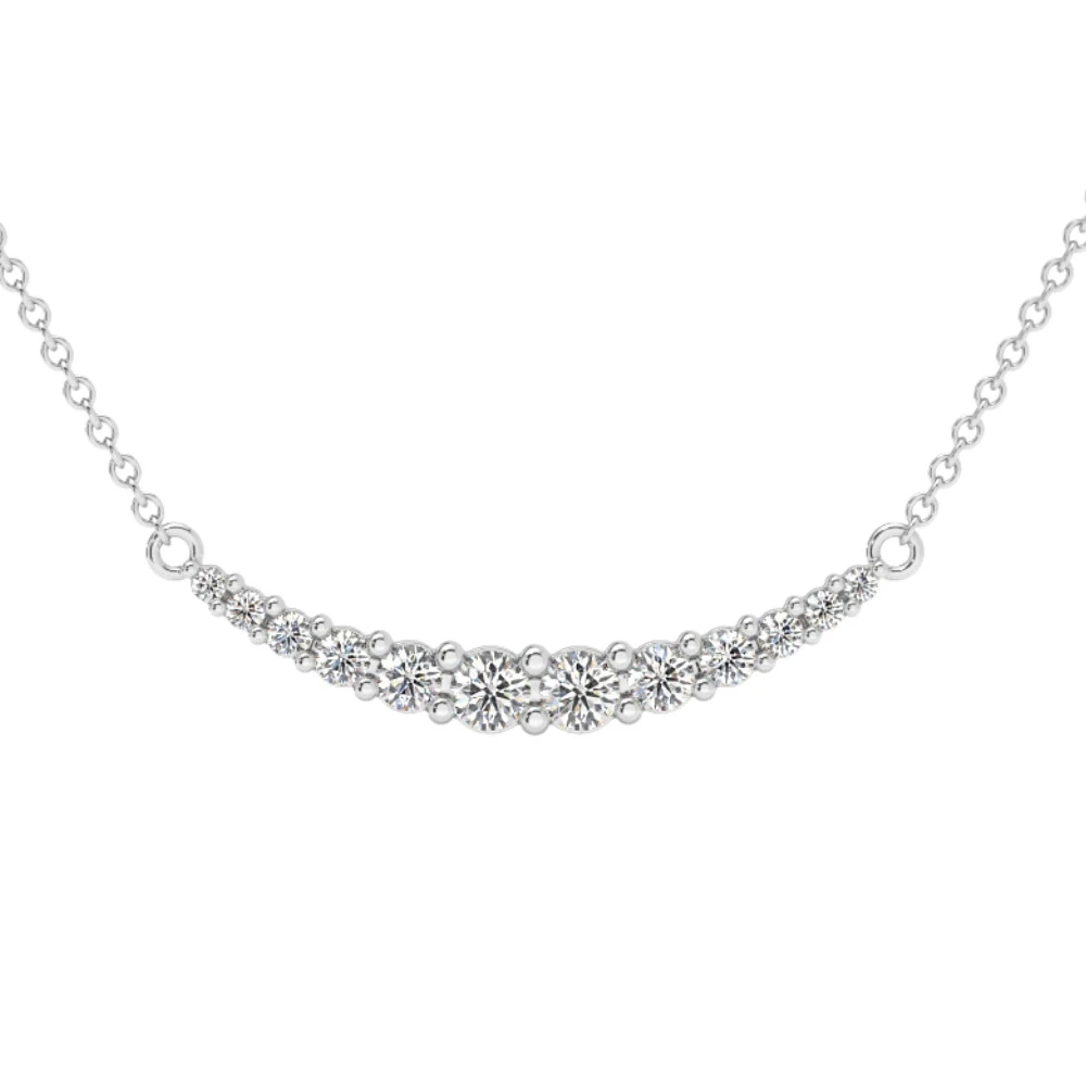 1/2Ct TW Diamond Graduated Bar Necklace 14k Gold Lab Grown Pendant 28mm (G-H, VS)