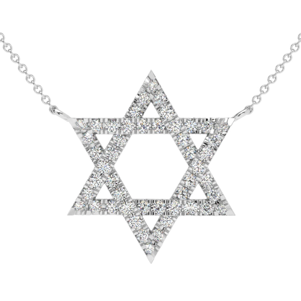 1Ct TW Diamond Jewish Star Pendant 14k Gold Lab Grown Necklace 1" Tall (F-G, VS)