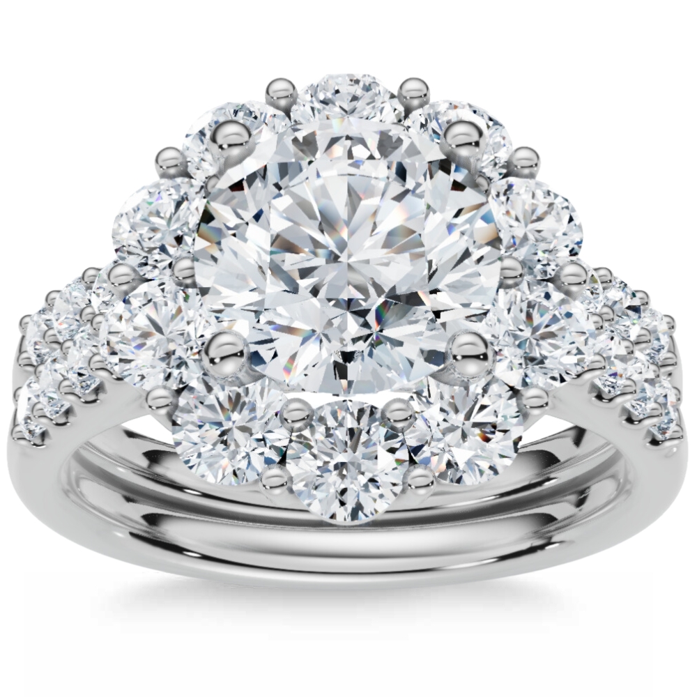 Certified 3ct Halo Diamond Engagement Wedding Ring Set 14k Gold Lab Grown (G-H, VS2-SI1)