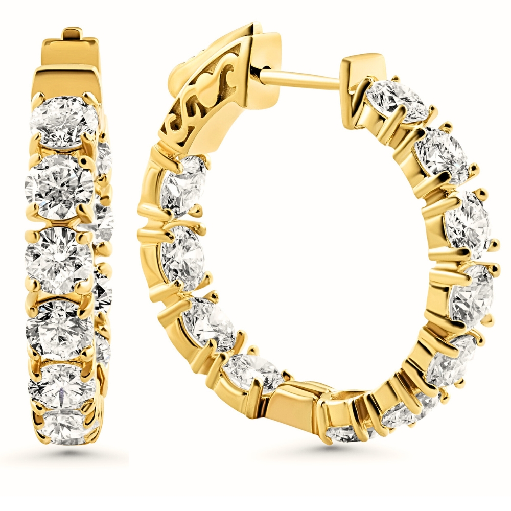 4.40 Ct TW Huge Diamond Inside Outside Hoops 14k Yellow Gold Lab Grown 1" Tall (G-H, VS)