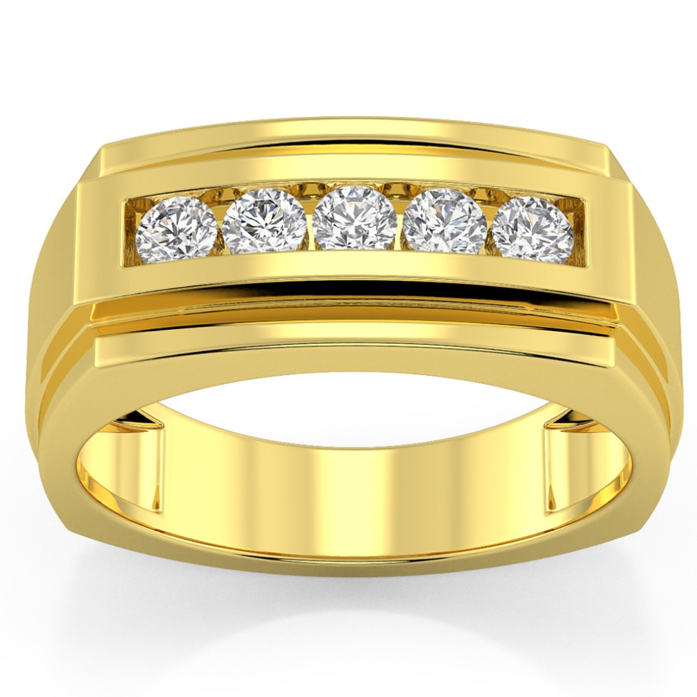 1/2Ct Men's Five Stone Diamond Brushed Ring in 14k Yellow Gold (G-H, I1)