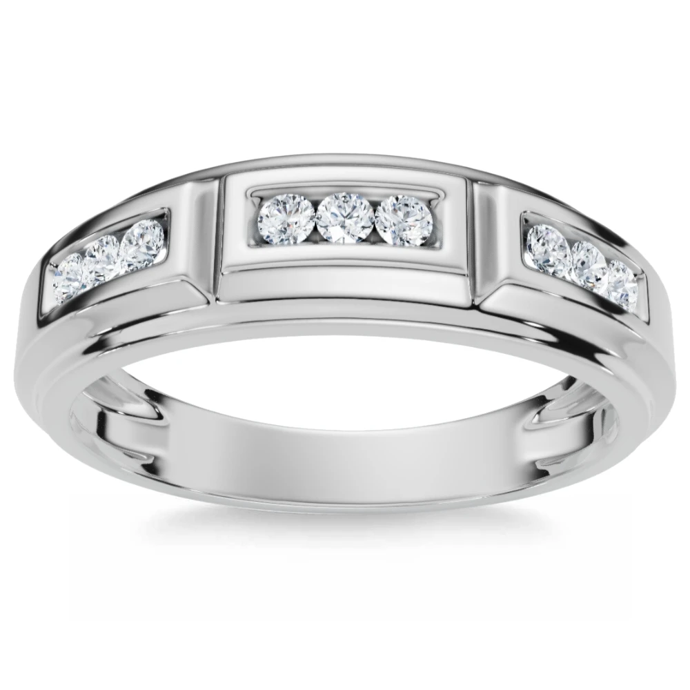 1/4Ct TW Round Diamond Men's Nine Stone Wedding Ring High Polished Band 10k Gold (G-H, I1)