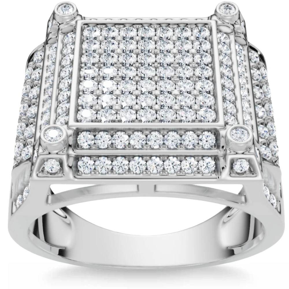 1 1/2 Ct Diamond Men's Multi-Cluster Wide Ring in White or Yellow Gold (I-J, I2-I3)