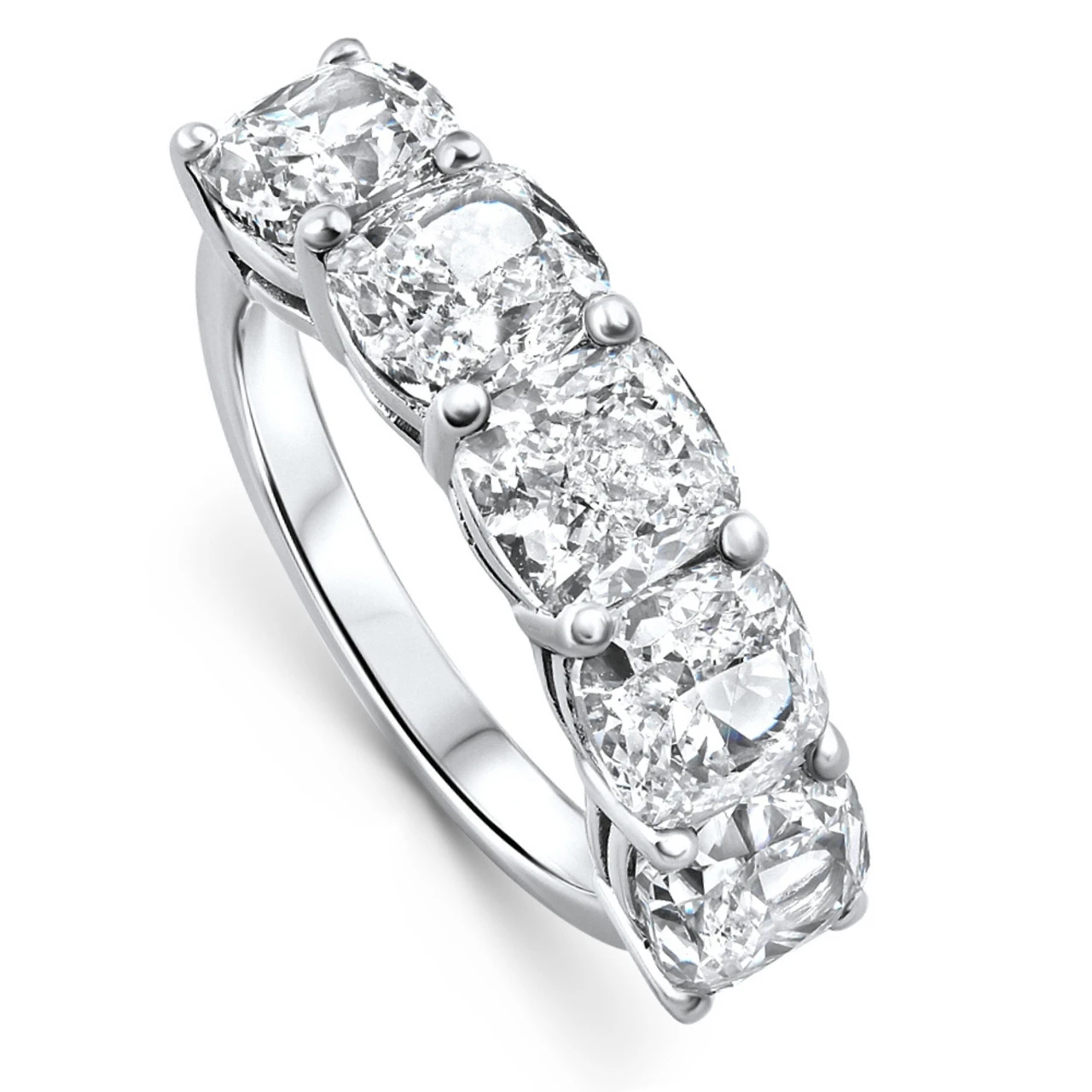 5 1/4Ct Cushion Cut 5-Stone Diamond Wedding Anniversary Ring 14k Gold Lab Grown (F-G, VS2-SI1)