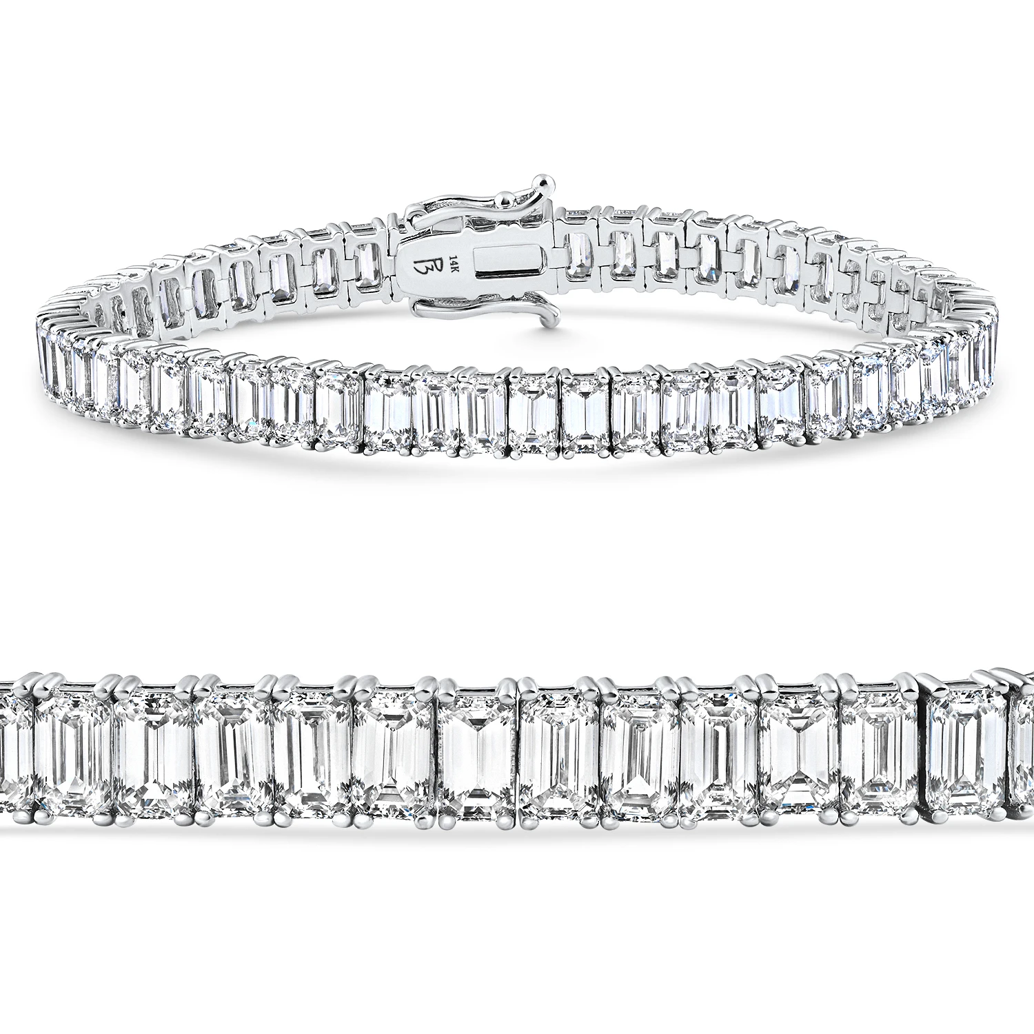 10 - 30Ct Emerald Cut Diamond Tennis Bracelet 14k Gold Lab Grown 7" (F-G, VS)