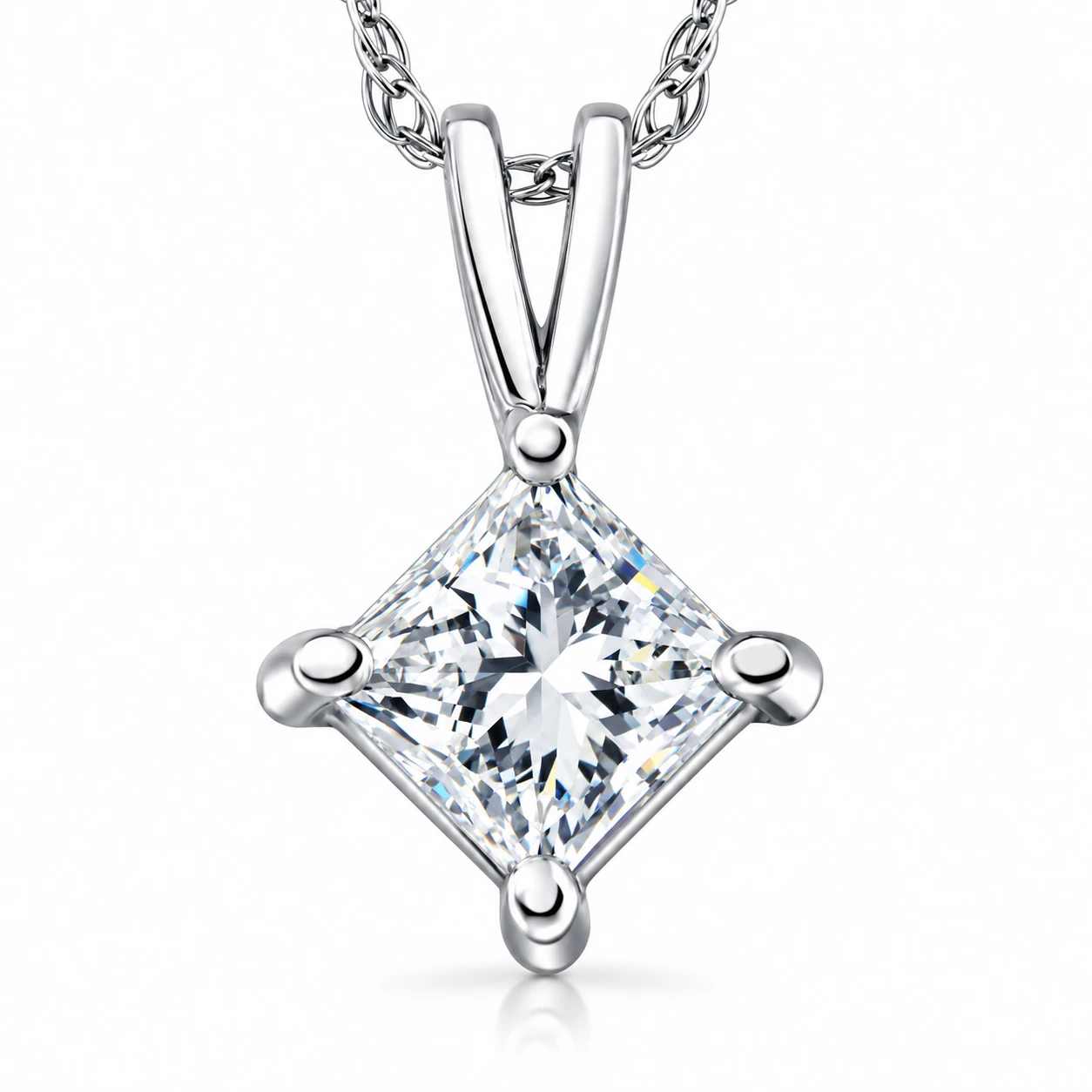 1/4 - 1Ct Princess Cut Solitaire Diamond Pendant 14k Gold Necklace 18" (G-H, I1)