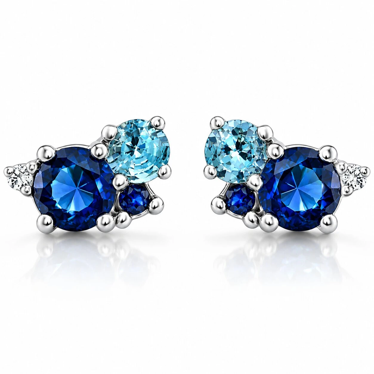 4Ct Diamond & Blue Gemstone Hydrangea Bouquet Earrings Studs 14k Gold Lab Grown (F-G, VS2-SI1)