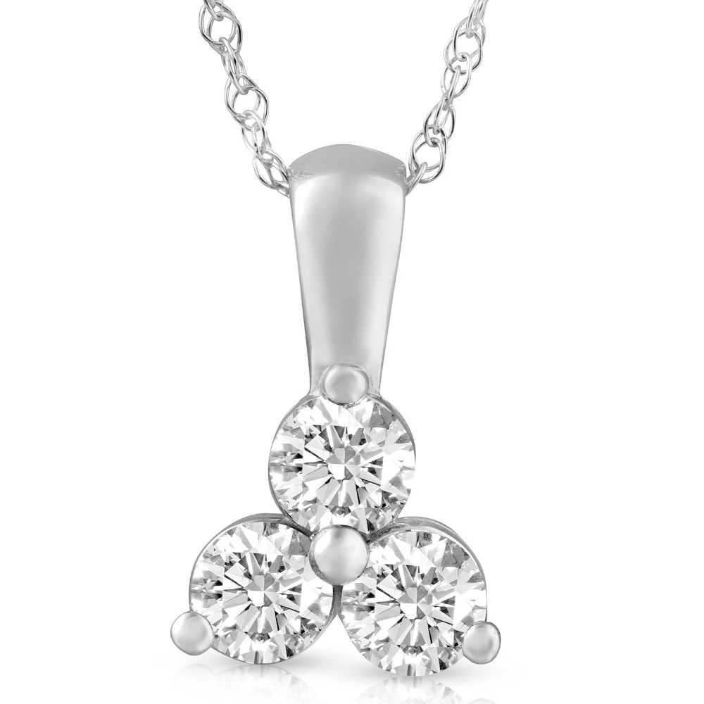 2 Ct TW Diamond 3-Stone Pendant in 14k White Gold Necklace Lab Grown (G-H, VS)