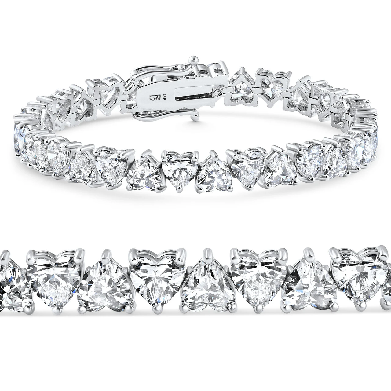 10 - 23Ct Heart Shape Diamond Tennis Bracelet 14k Gold 7" Lab Grown (F-G, VS)