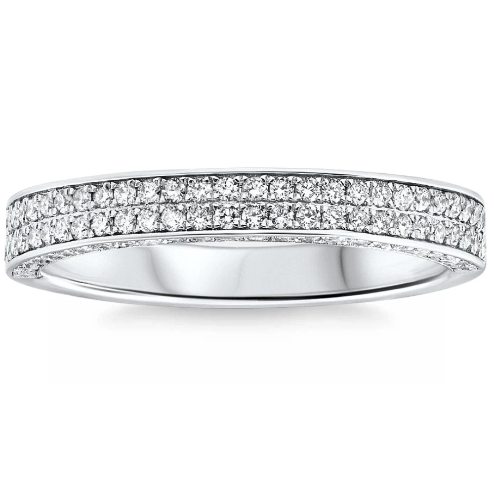 1/2Ct Pave Diamond Wedding Ring Stackable Wedding Band 14k Gold Lab Grown (F-G, VS)