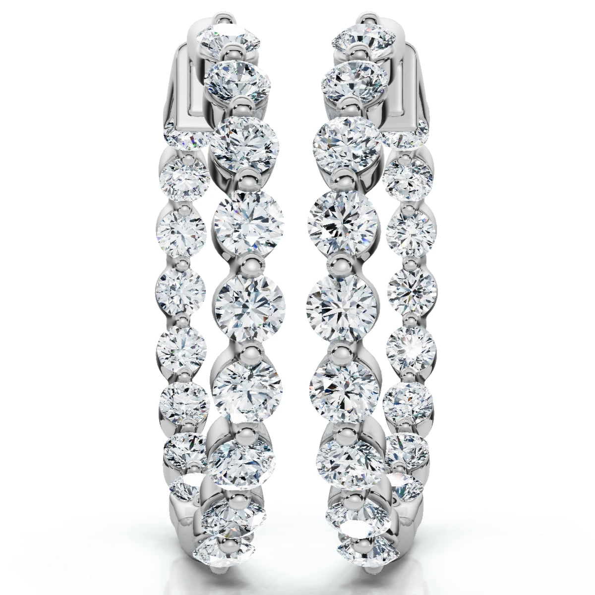 1 - 5 Ct Single Prong Diamond Hoops 14k Gold Lab Grown Women's Earrings 1.25" (F-G, VS)