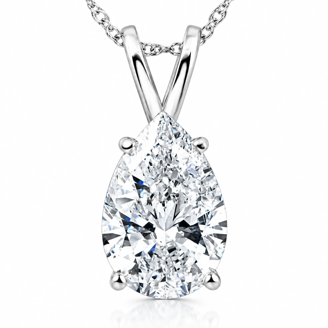 Certified 2 Ct Pear Shape Lab Grown Diamond Pendant 14k White Gold Necklace (F-G, VS)