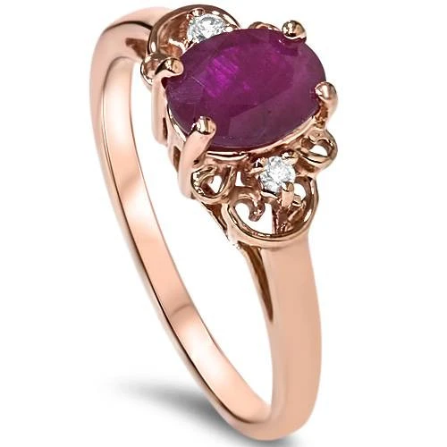 3/4ct Ruby & Diamond Vintage Filigree Ring 14K Rose Gold (G-H, I1)