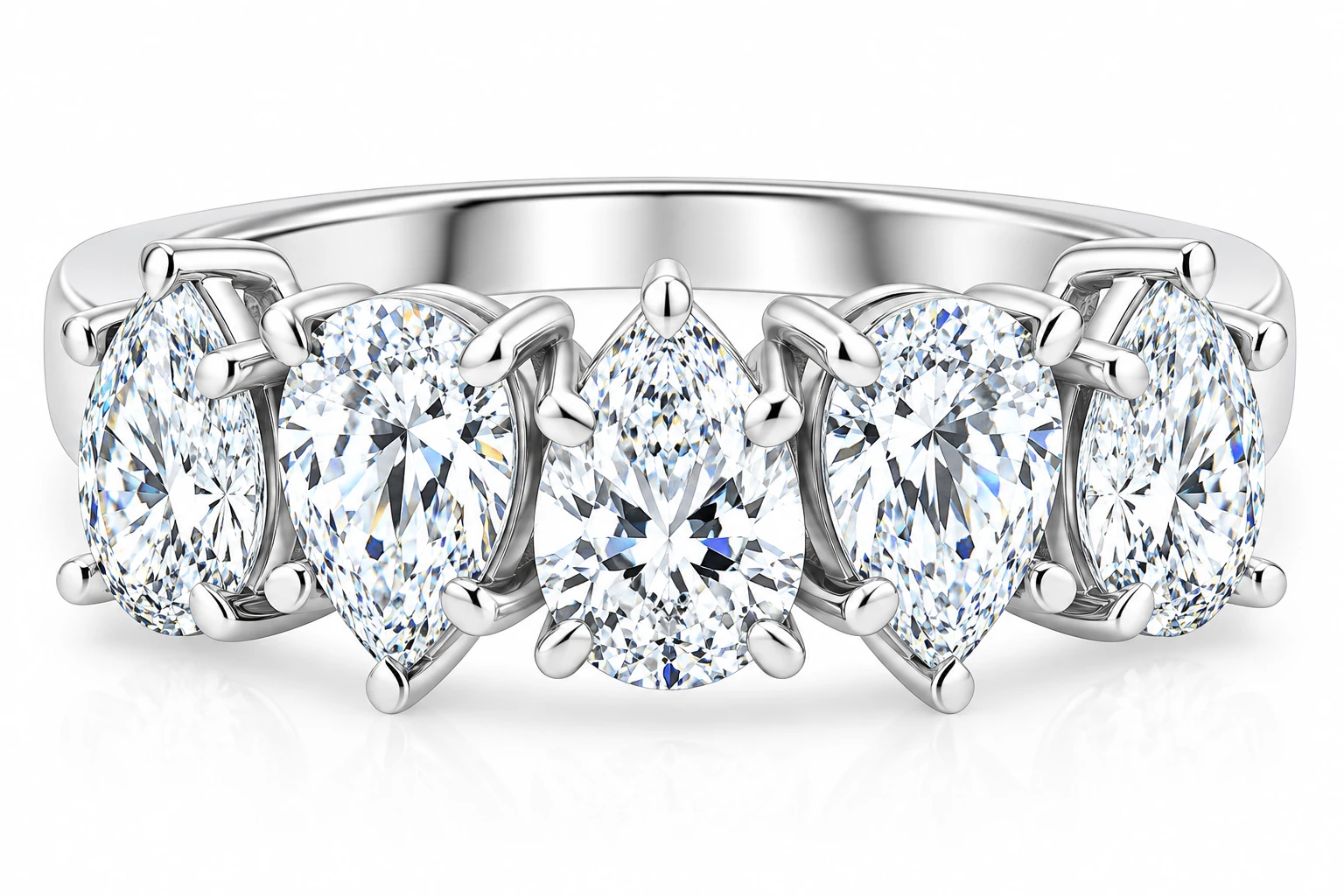 2 - 6 Ct Pear Diamond 5-Stone Wedding Ring 14k Gold Lab Grown (F-G, VS)