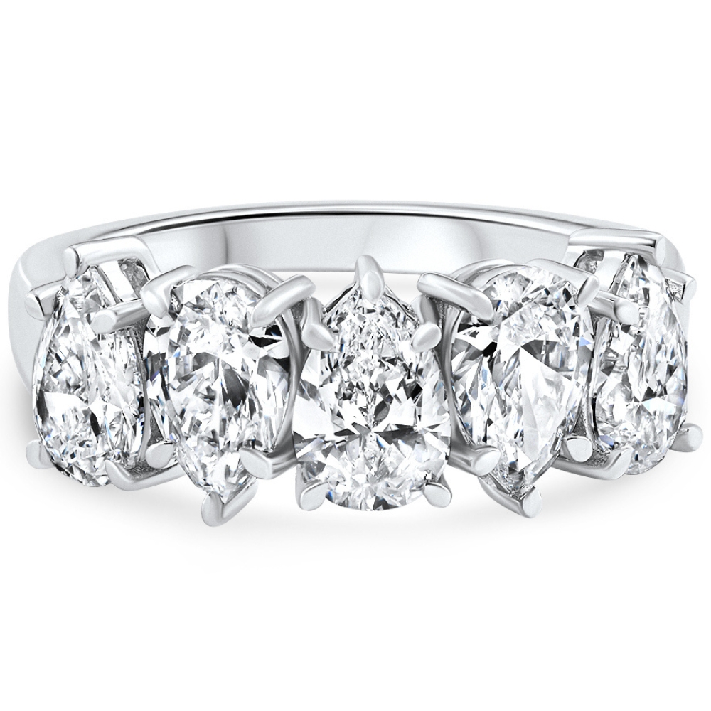 2 - 6 Ct Pear Diamond 5-Stone Wedding Ring 14k Gold Lab Grown (F-G, VS)