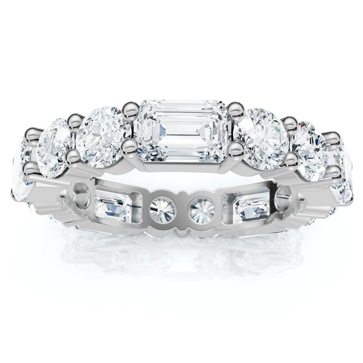 5 3/4 Ct Emerald & Round Diamond Eternity Ring 14k Gold Lab Grown Stackable Band (F-G, VS)
