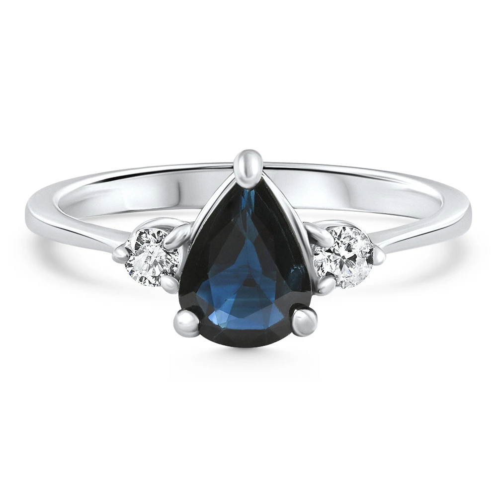 1Ct Genuine Blue Sapphire & Diamond Engagement Anniversary Ring 10k Gold (G-H, I1)