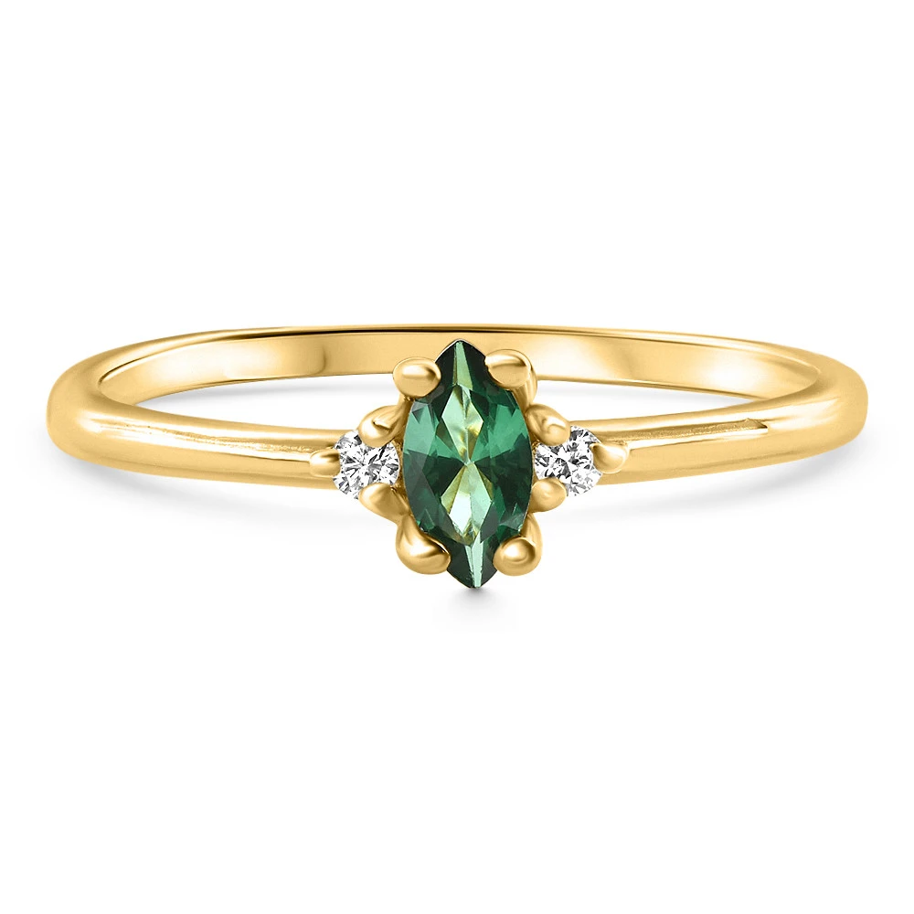 1/3Ct TW Marquise Emerald & Diamond Ring 10k Gold Lab Grown (G-H, VS)