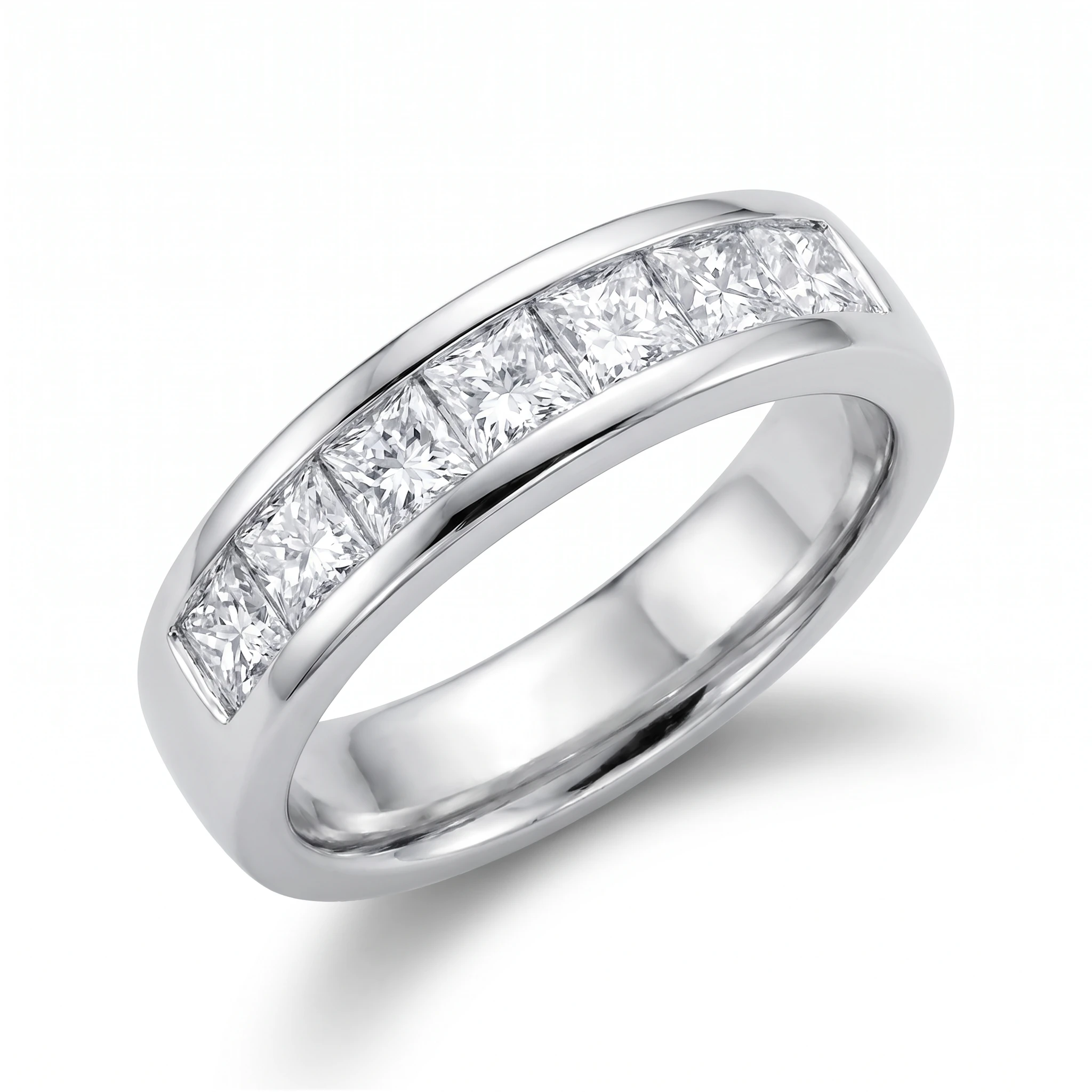 1 Ct Princess Cut Channel Set Diamond Wedding Ring 14K White Gold (G-H, SI)
