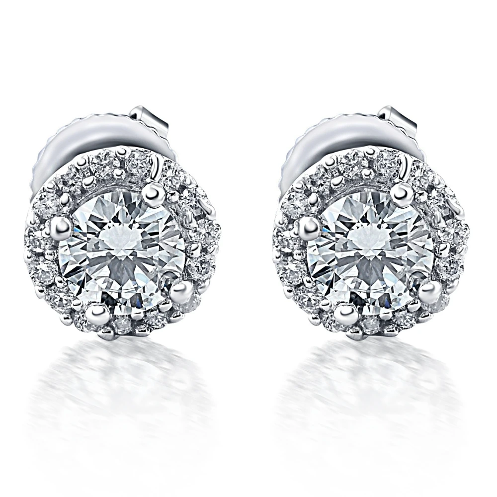 Halo Diamond Studs 1/2 Carat 10K White Gold 6mm (F-G, SI)