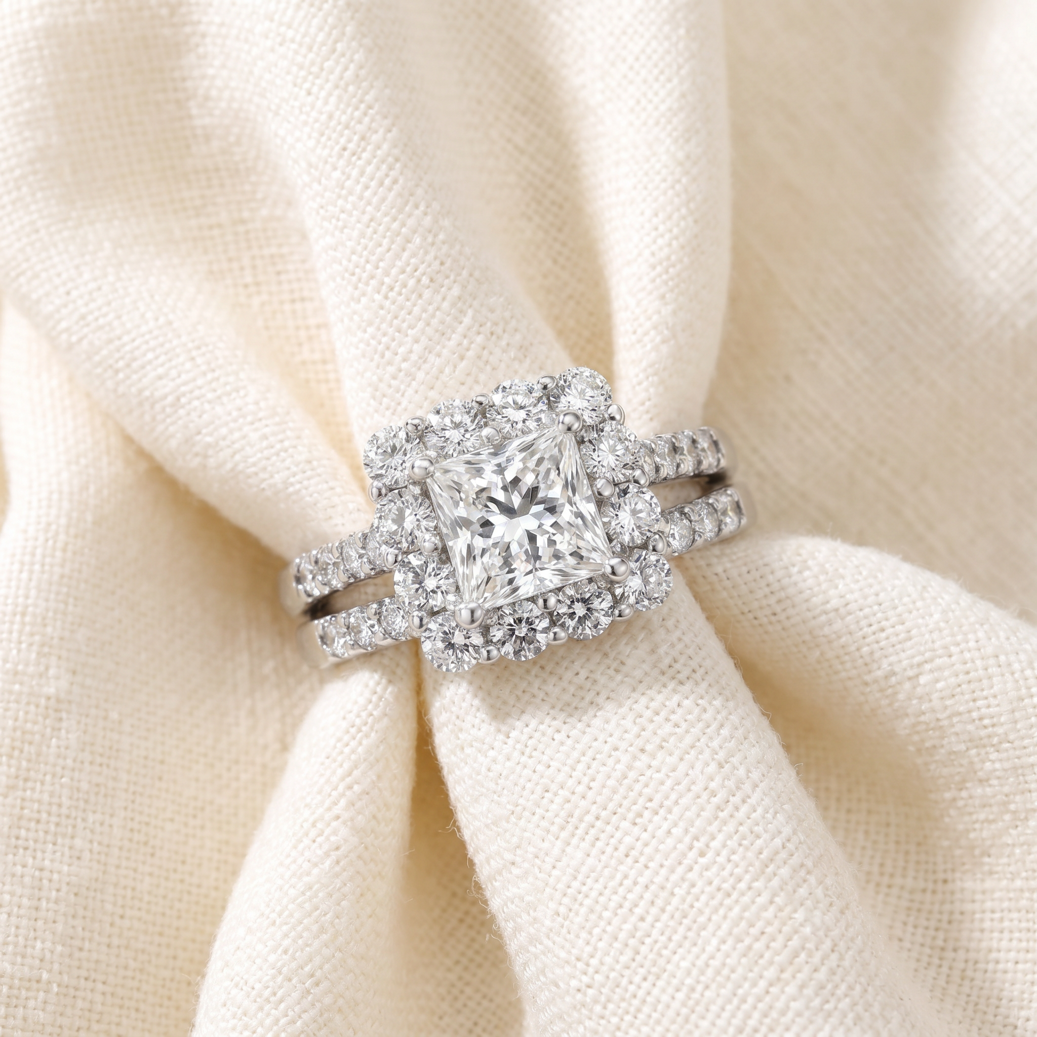 Certified 3.50Ct Princess Diamond Engagement Wedding Ring Set 14k Gold Lab Grown (G-H, VS2-SI1)