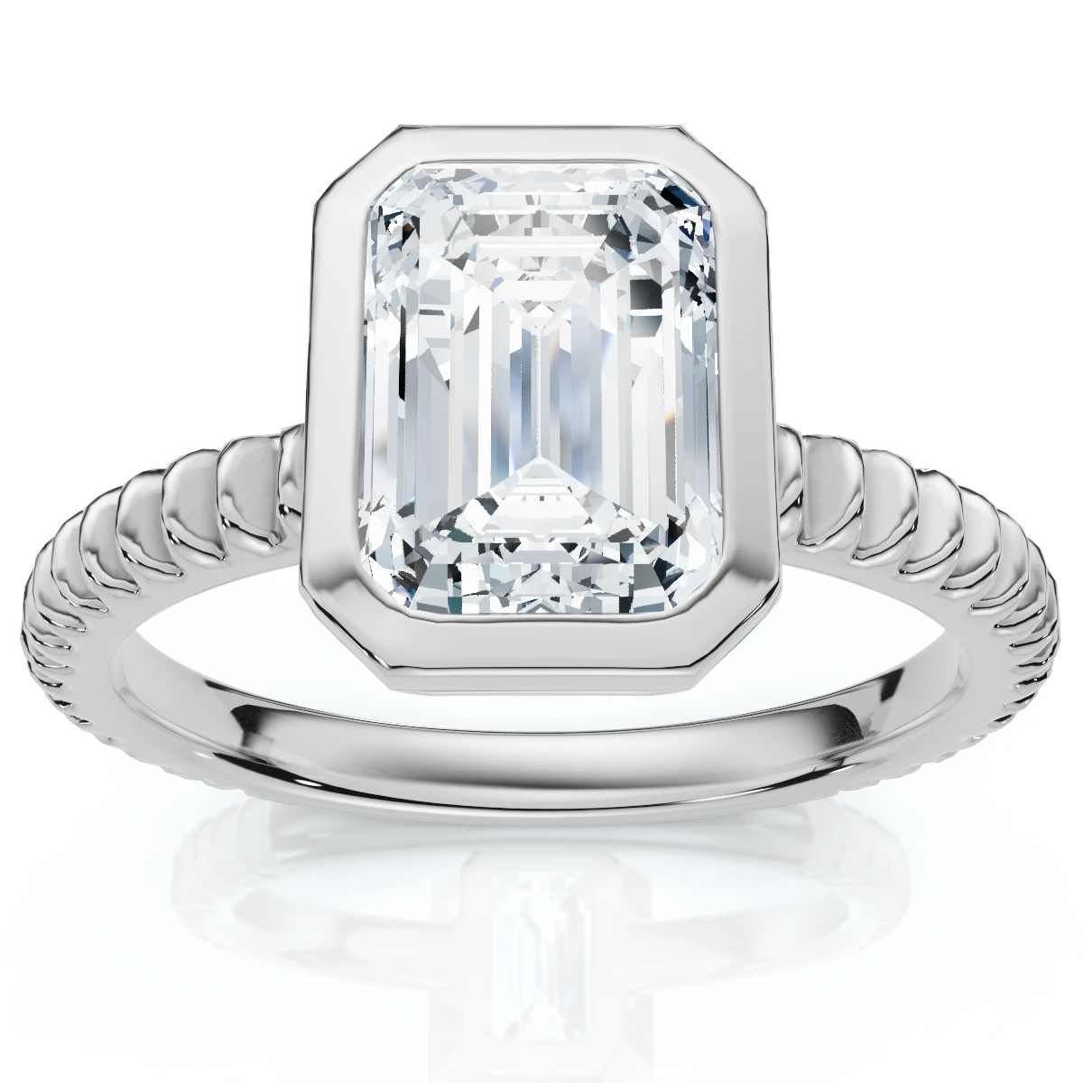 Certified 2 - 6Ct Solitaire Emerald Diamond Bezel Engagement Ring Gold Lab Grown (G-H, VS2-SI1)