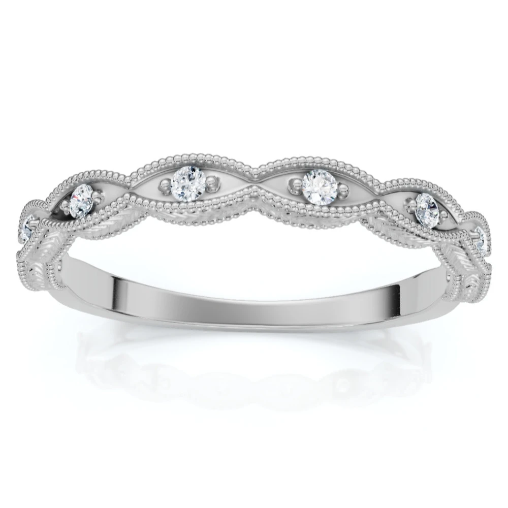 Diamond Wedding Ring With Antique Design 14k Gold Lab Grown Stackable Band (F-G, VS)