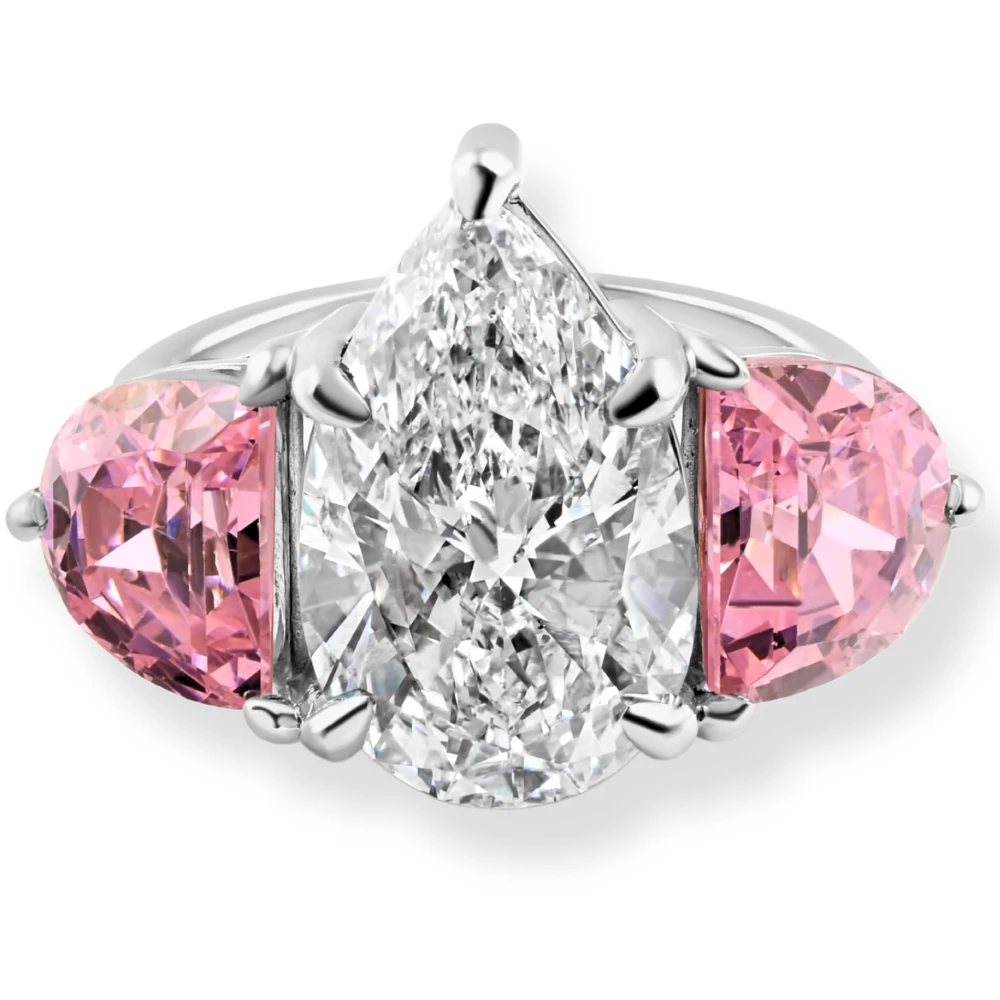 Certified 15.40Ct Pear Shape Diamond Pink Topaz Engagement Ring Gold Lab Grown (G-H, SI)