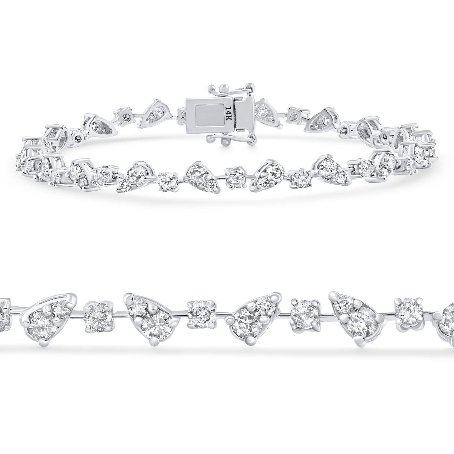 3.43Ct 14k White Gold Natural Real Diamond Pear Frame Tennis Bracelet 7" Women's (I-J, I1)