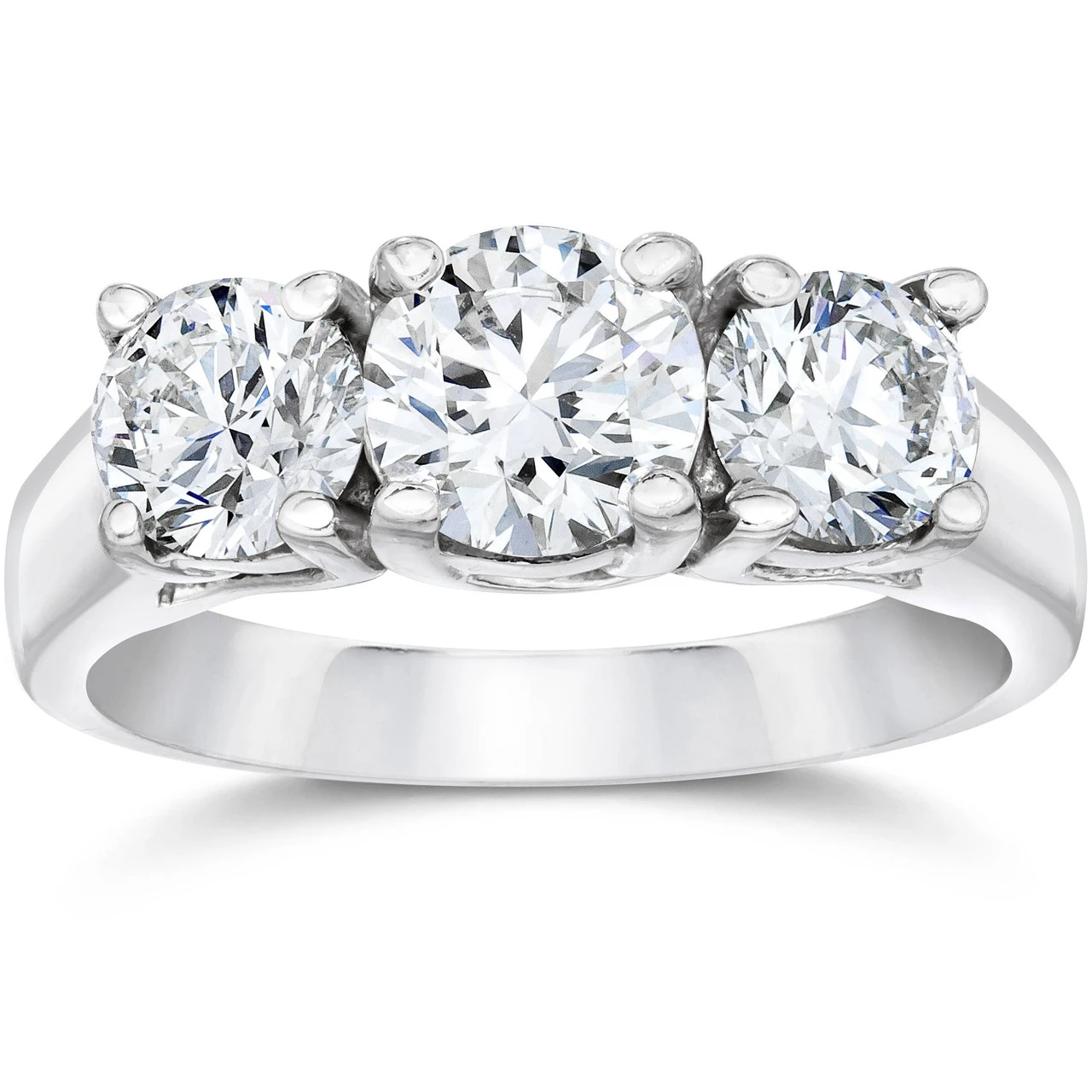 1 3/4Ct Three Stone Round Cut Diamond Engagement Ring 14k White Gold Lab Grown (F-G, VS)