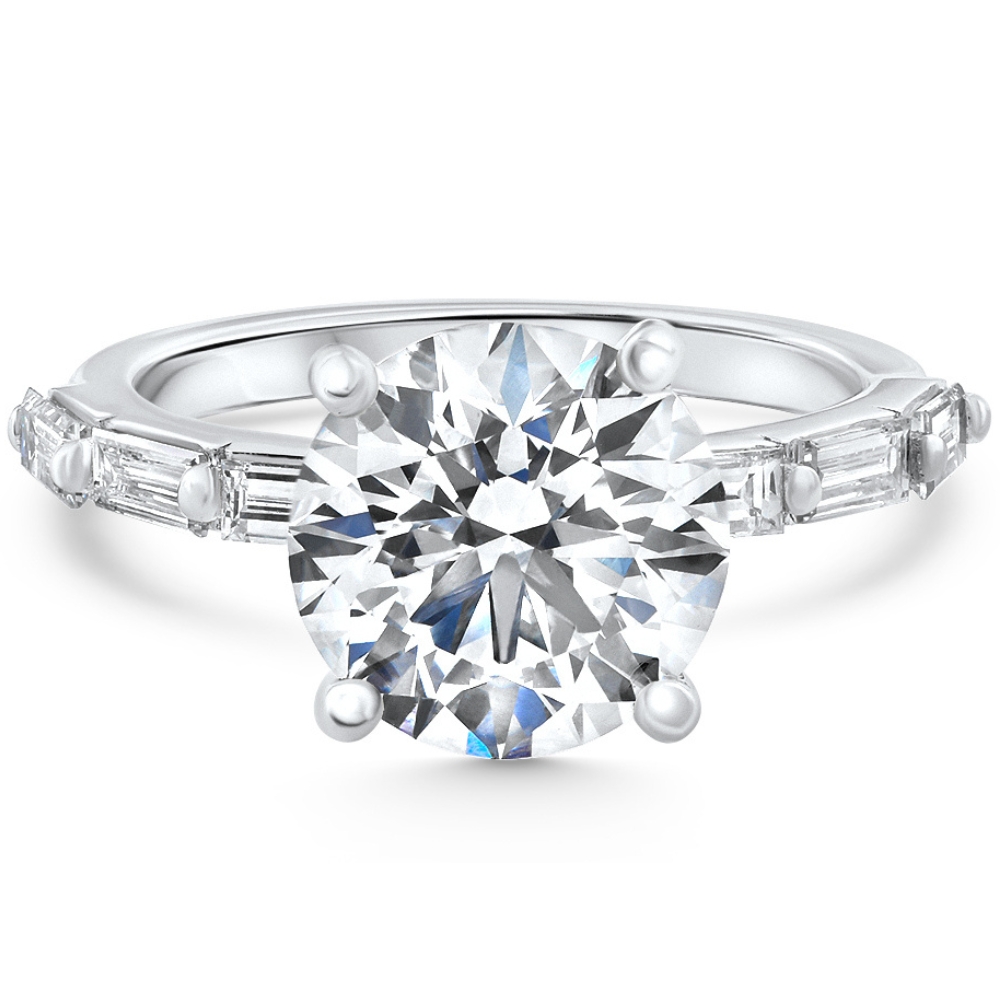 Certified 2.75-6.75Ct Round Baguette Diamond Engagement Ring Gold Lab Grown (G-H, VS)