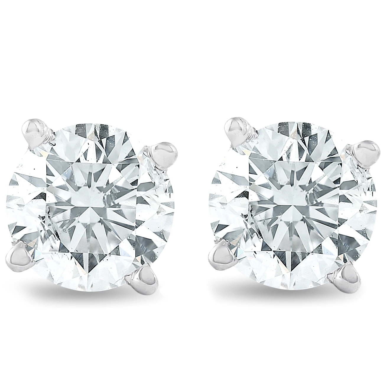 1 1/4 CT T.W. 14K White Round Cut Studs Earrings With Screw Backs (H-I, I1)