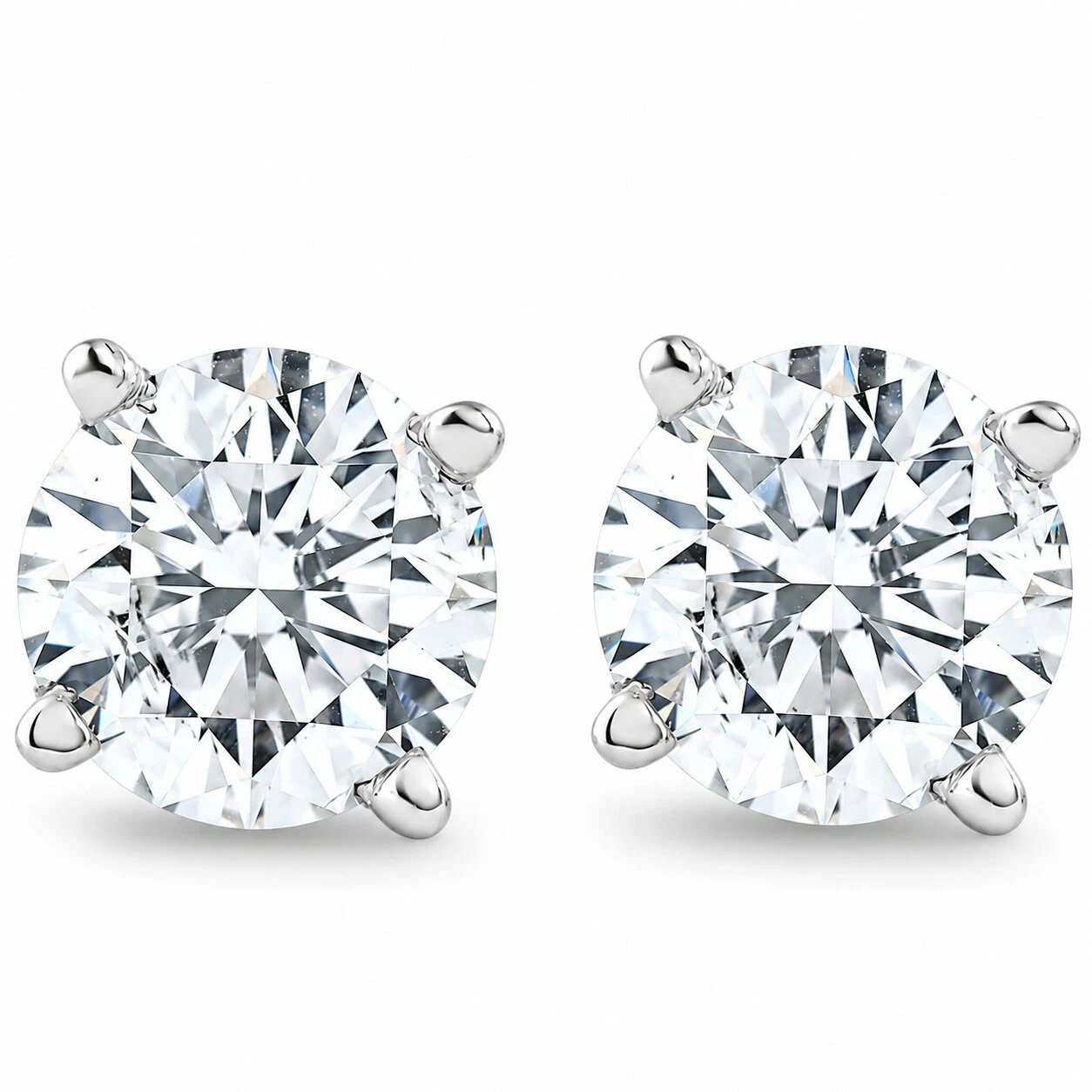 1 1/4 CT T.W. 14K White Round Cut Studs Earrings With Screw Backs (H-I, I1)