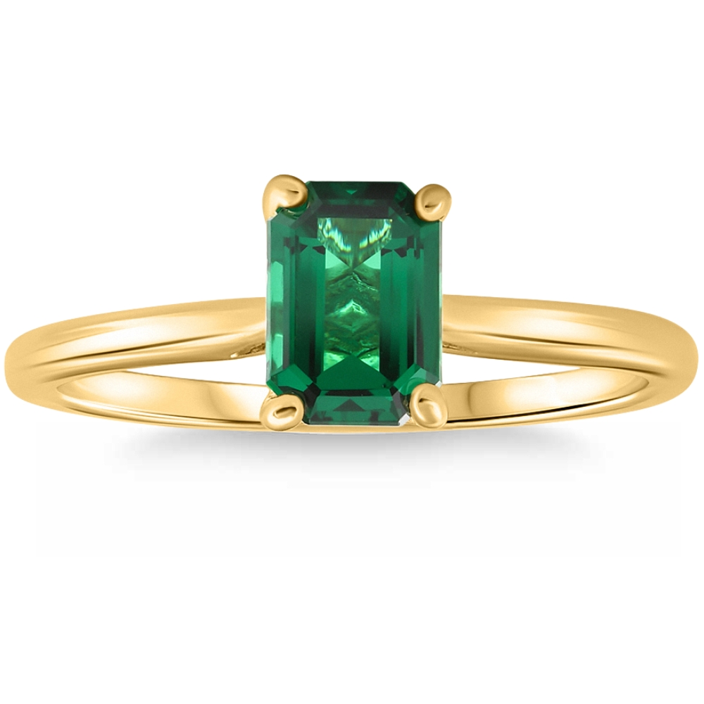 1Ct Emearald Solitaire Ring 10k Yellow Gold Lab Grown